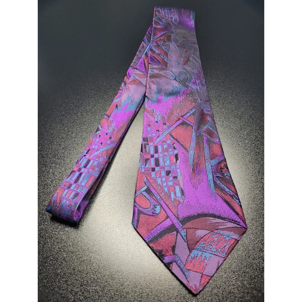 Gianni Versace Men's Necktie Purple Abstract Silk 3.75
